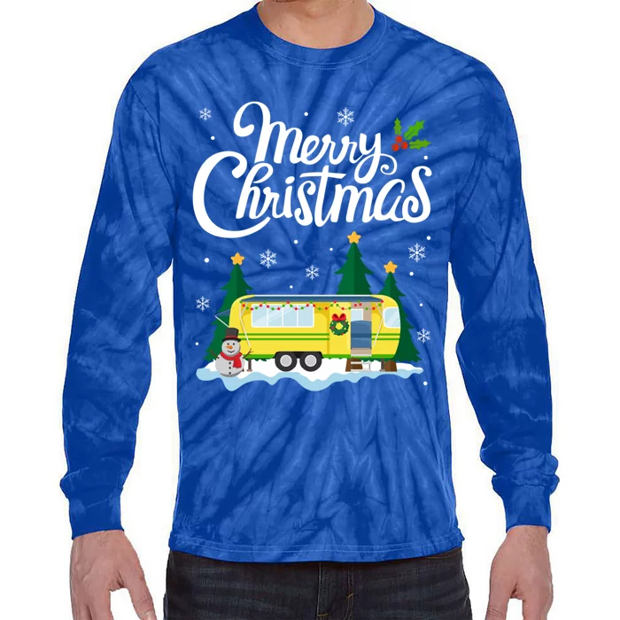 Merry Christmas Funny Xmas Tree Rv Camper Camping Lover Gift Tie-Dye Long Sleeve Shirt