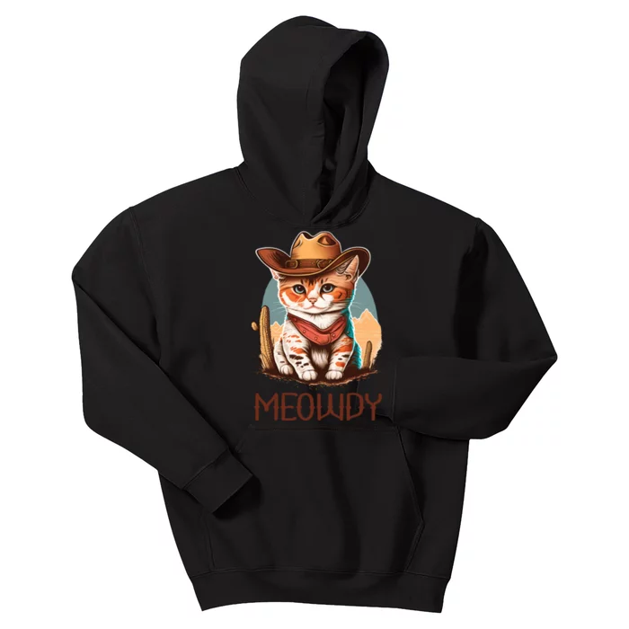 Meowdy Cat Funny Howdy Meme Western Cowboy Kitten Kids Hoodie