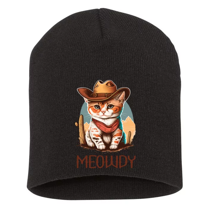 Meowdy Cat Funny Howdy Meme Western Cowboy Kitten Short Acrylic Beanie