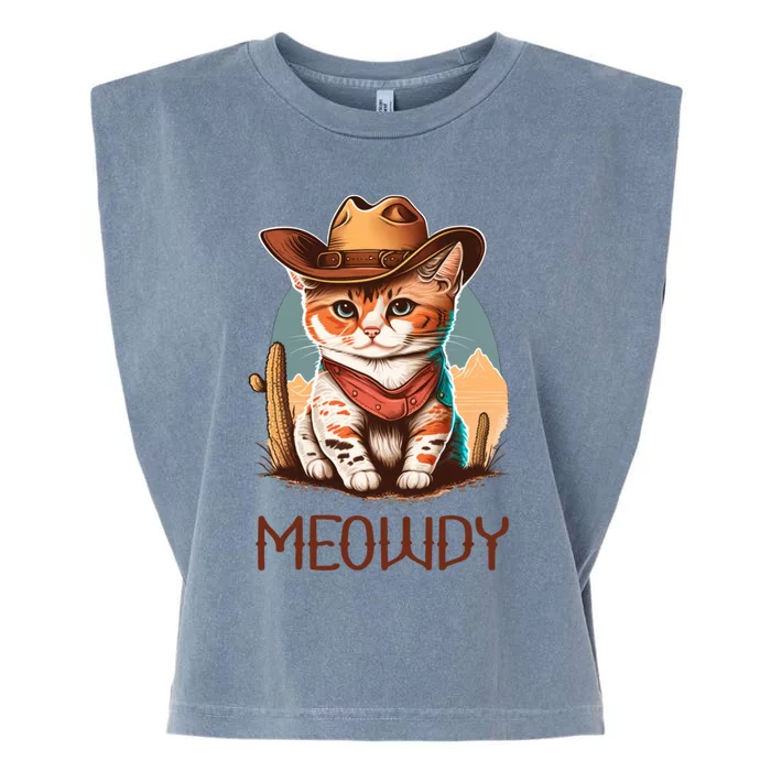 Meowdy Cat Funny Howdy Meme Western Cowboy Kitten Garment-Dyed Women's Muscle Tee