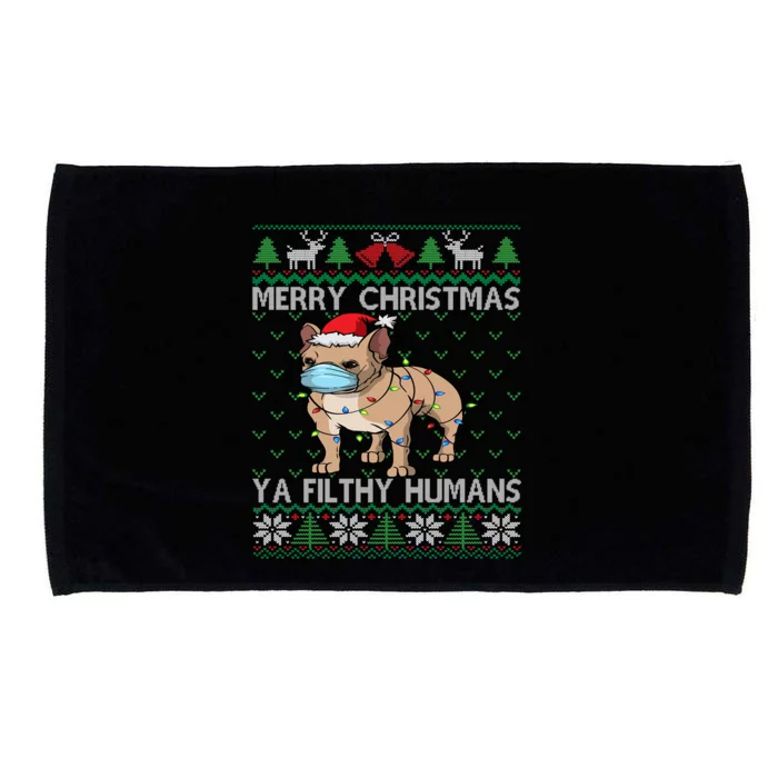 Merry Christmas Frenchie Dog Ugly Christmas French Bulldog Gift Microfiber Hand Towel