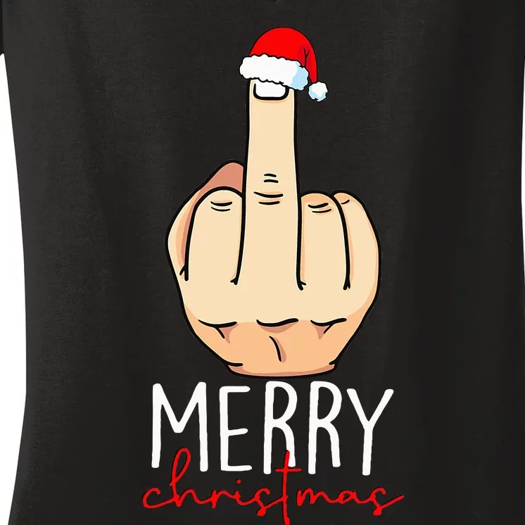 Merry Christmas Funny Middle Finger Women's V-Neck T-Shirt