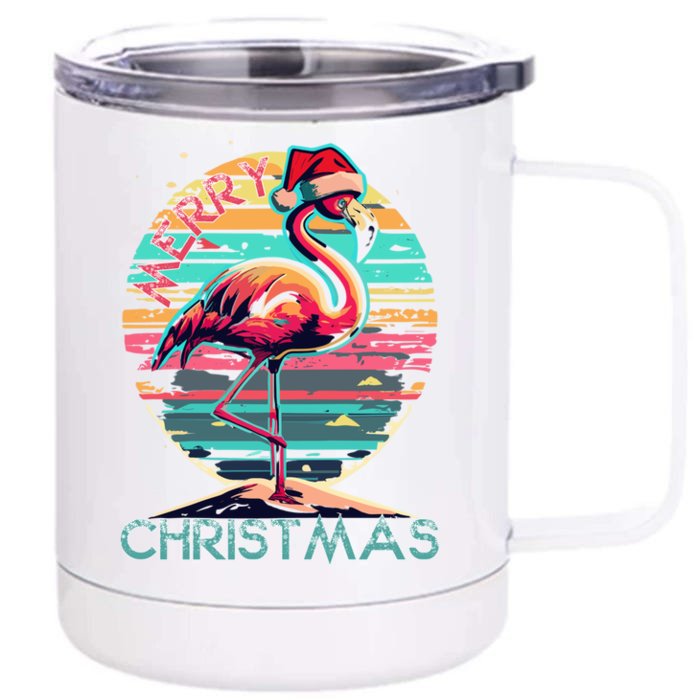 Merry Christmas Flamingo Pink Flamingo Christmas Xmas Gift Front & Back 12oz Stainless Steel Tumbler Cup