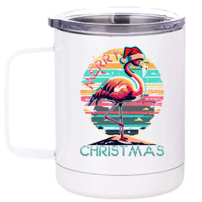 Merry Christmas Flamingo Pink Flamingo Christmas Xmas Gift Front & Back 12oz Stainless Steel Tumbler Cup