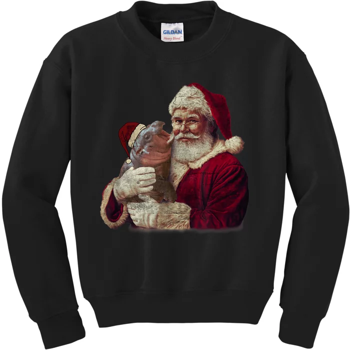 Moodeng Christmas Funny Vintage Santa Claus Moodeng Kids Sweatshirt