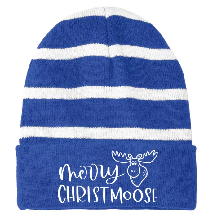 Merry Christmoose Funny Christmas Pun Gift Striped Beanie with Solid Band