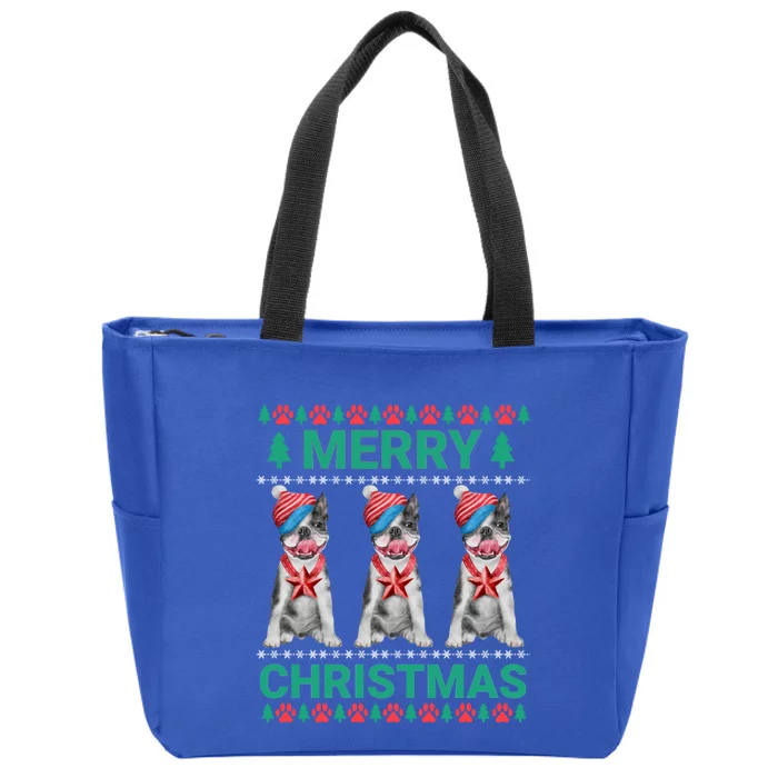 Merry Christmas French Bulldog Puppy Cute Xmas Bulldog Lover Gift Zip Tote Bag