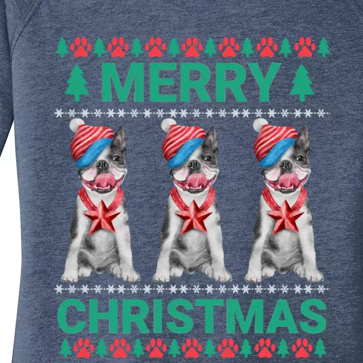 Merry Christmas French Bulldog Puppy Cute Xmas Bulldog Lover Gift Women's Perfect Tri Tunic Long Sleeve Shirt