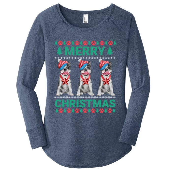 Merry Christmas French Bulldog Puppy Cute Xmas Bulldog Lover Gift Women's Perfect Tri Tunic Long Sleeve Shirt