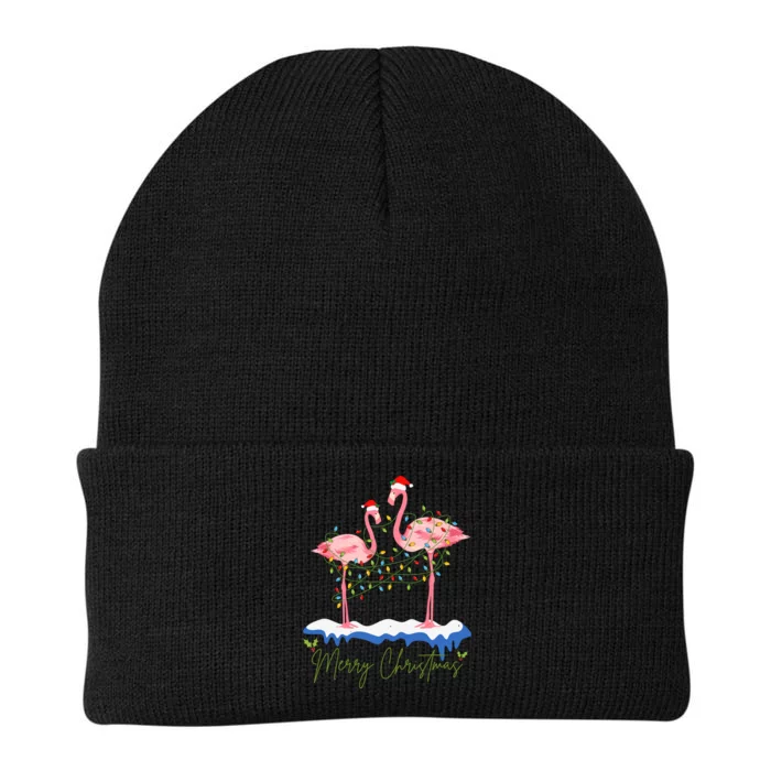 Merry Christmas Flamingo Holiday Knit Cap Winter Beanie