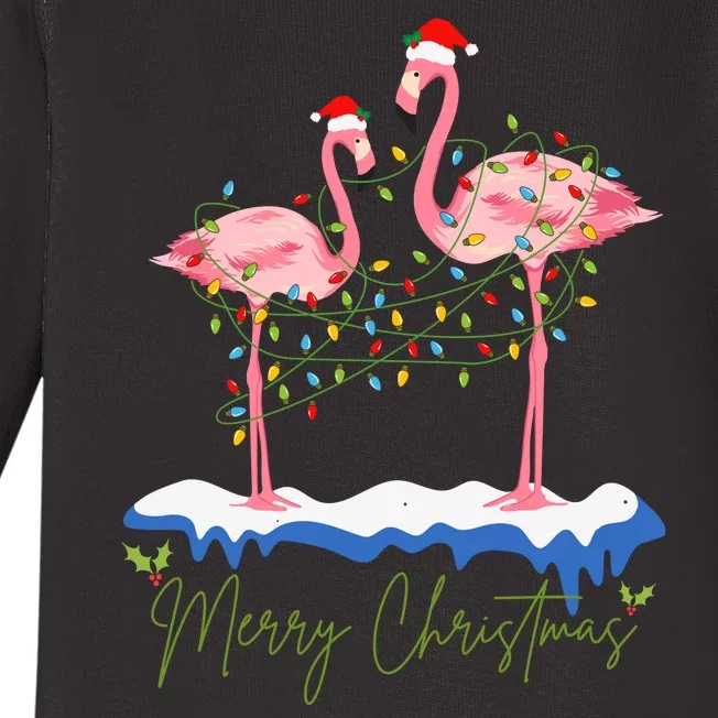 Merry Christmas Flamingo Holiday Baby Long Sleeve Bodysuit