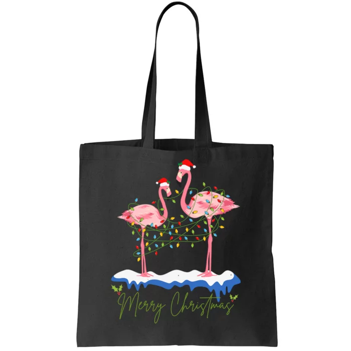 Merry Christmas Flamingo Holiday Tote Bag