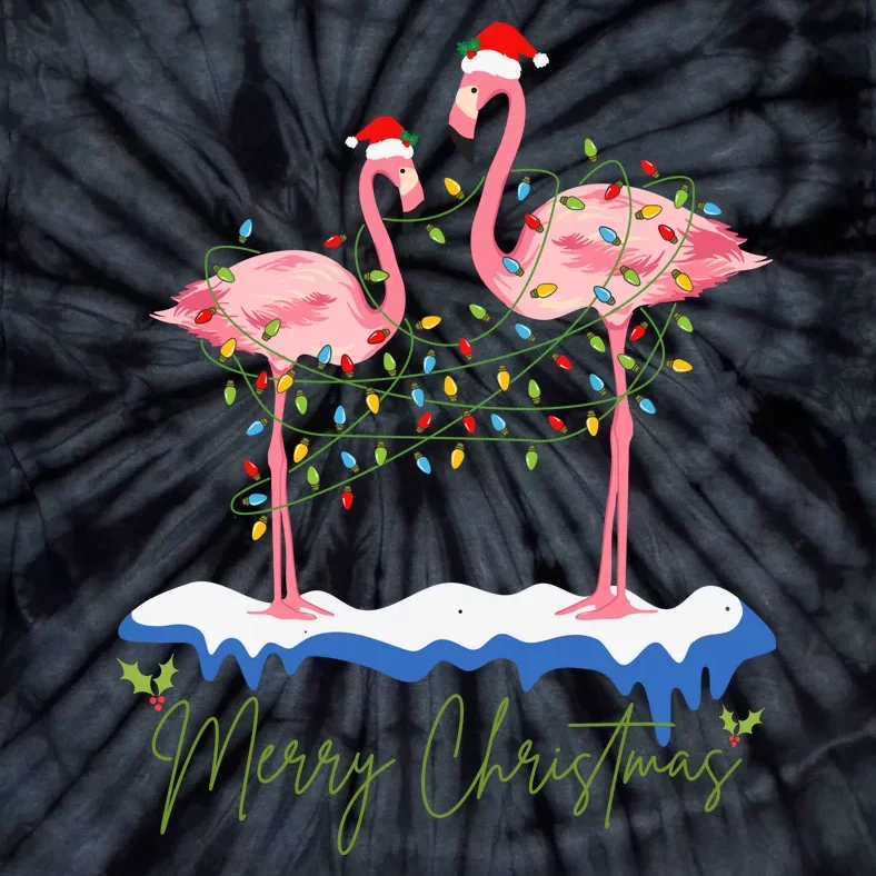 Merry Christmas Flamingo Holiday Tie-Dye T-Shirt