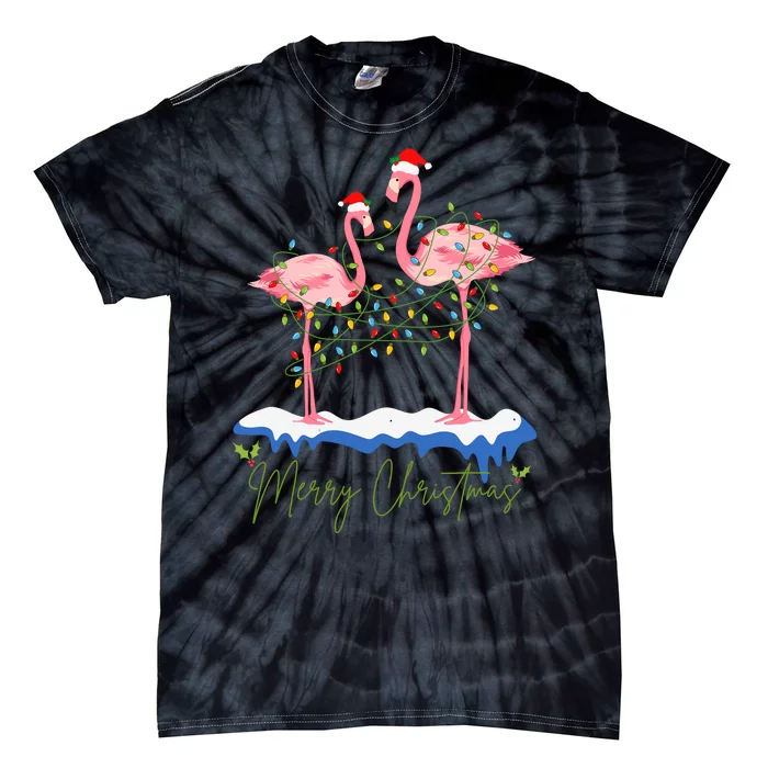 Merry Christmas Flamingo Holiday Tie-Dye T-Shirt