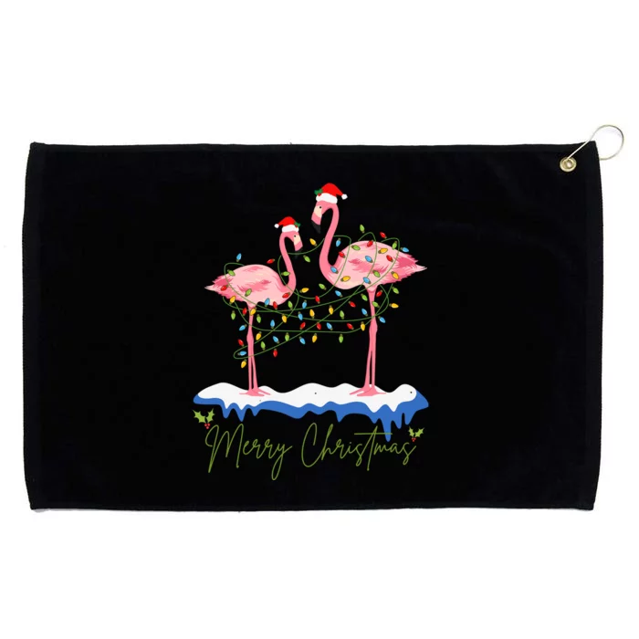 Merry Christmas Flamingo Holiday Grommeted Golf Towel