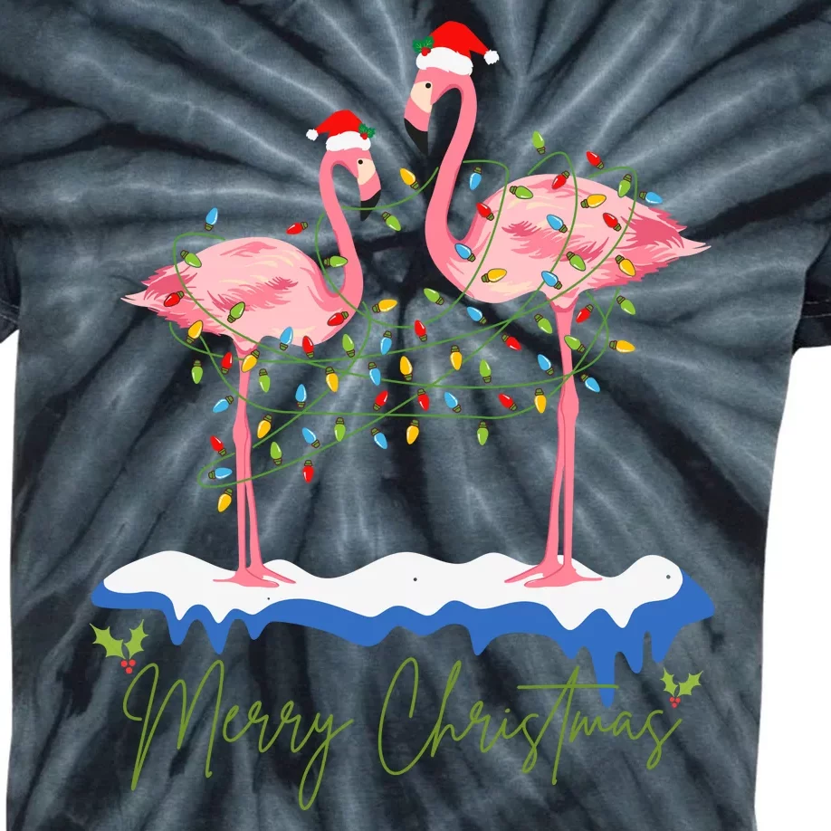 Merry Christmas Flamingo Holiday Kids Tie-Dye T-Shirt