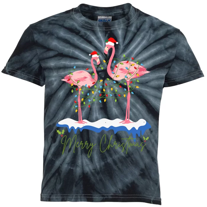 Merry Christmas Flamingo Holiday Kids Tie-Dye T-Shirt