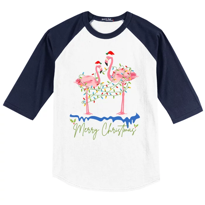 Merry Christmas Flamingo Holiday Baseball Sleeve Shirt