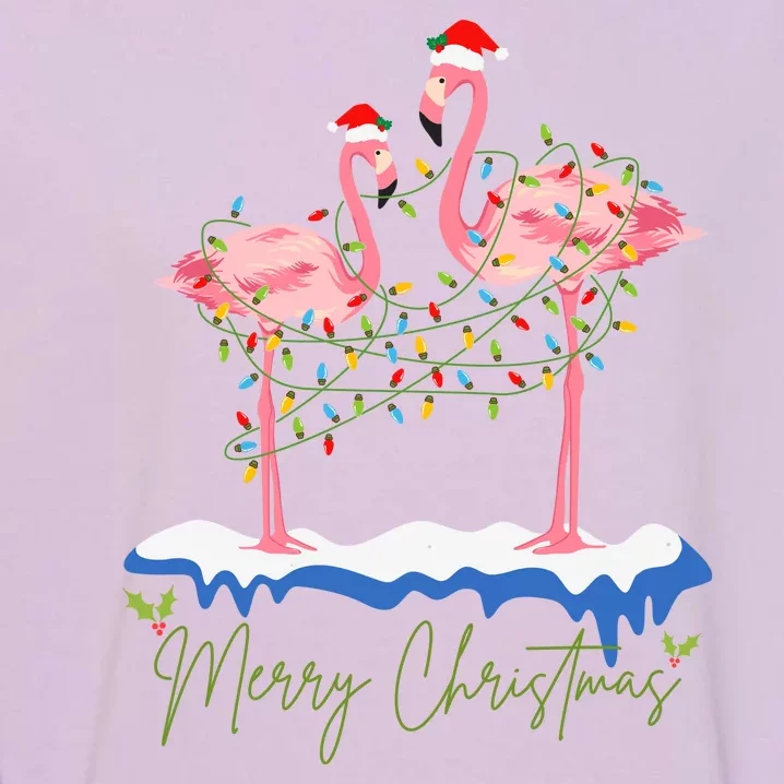 Merry Christmas Flamingo Holiday Garment-Dyed Sweatshirt