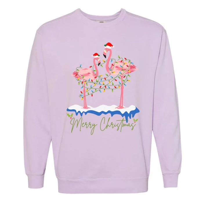 Merry Christmas Flamingo Holiday Garment-Dyed Sweatshirt