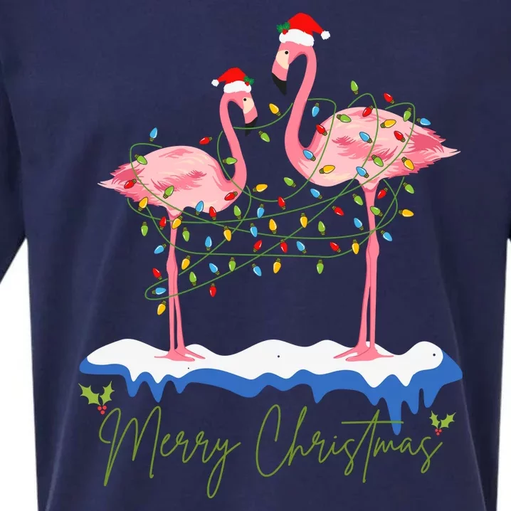 Merry Christmas Flamingo Holiday Sueded Cloud Jersey T-Shirt