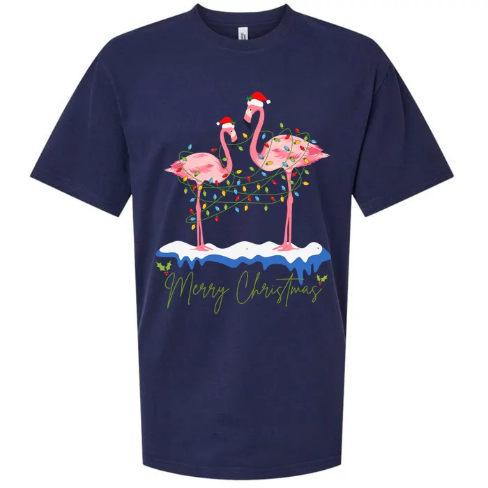 Merry Christmas Flamingo Holiday Sueded Cloud Jersey T-Shirt