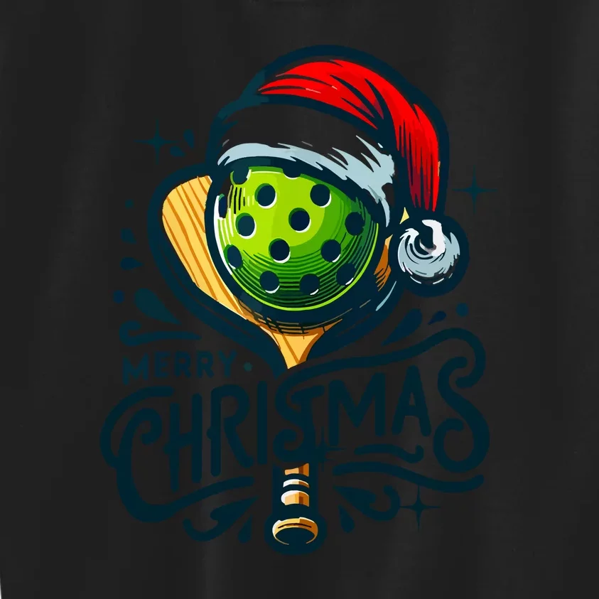 Merry Christmas Funny Pickleball Pickle Ball And Paddle Santa Hat Gift For Xmas Kids Sweatshirt