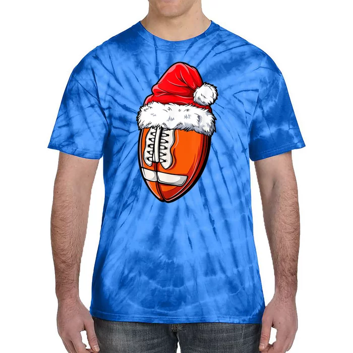 Merry Christmas Football Player Ball Santa Xmas Pajama Funny Gift Funny Gift Tie-Dye T-Shirt