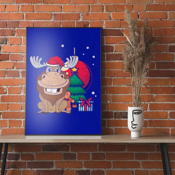 Merry Christmas Forest Animal Lover Xmas Tree Moose Gift Poster