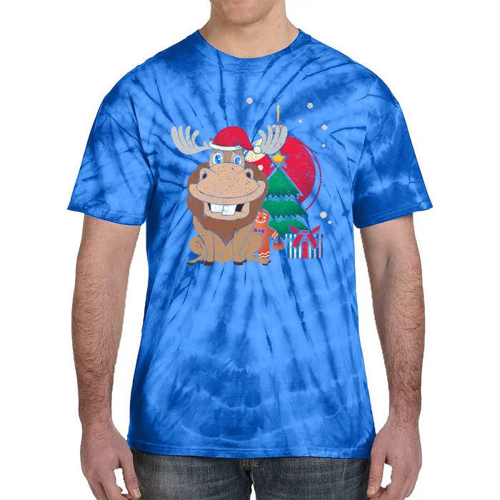 Merry Christmas Forest Animal Lover Xmas Tree Moose Gift Tie-Dye T-Shirt