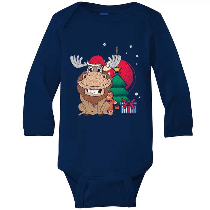 Merry Christmas Forest Animal Lover Xmas Tree Moose Gift Baby Long Sleeve Bodysuit