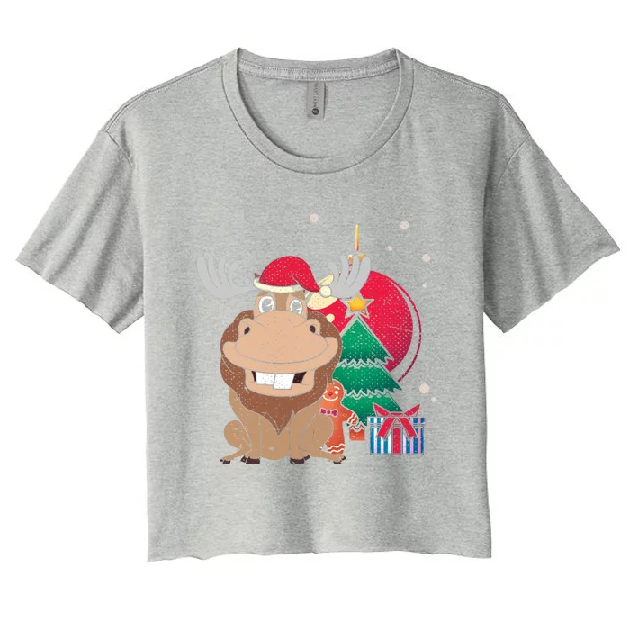 Merry Christmas Forest Animal Lover Xmas Tree Moose Gift Women's Crop Top Tee