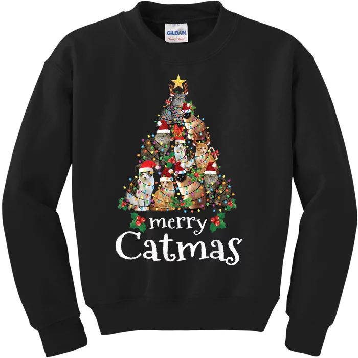 Merry Catmas Funny Cat Mom Cat Dad Christmas Cat Kids Sweatshirt