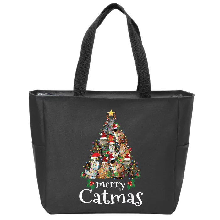 Merry Catmas Funny Cat Mom Cat Dad Christmas Cat Zip Tote Bag