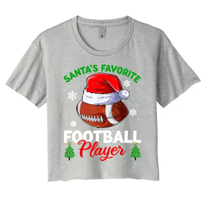 Merry Christmas Football Player Ball Santa Xmas Pajama Funny Gift Women's Crop Top Tee