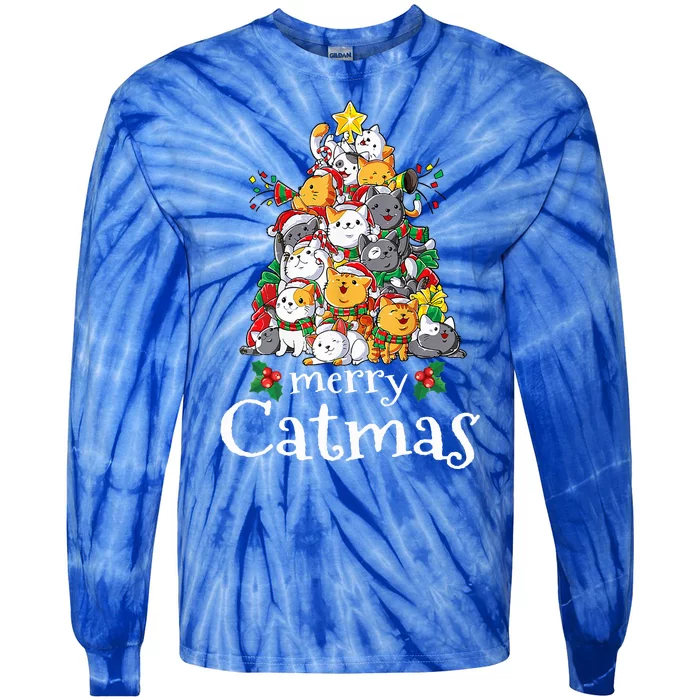 Merry Catmas Funny Cat Dad Cat Mom Christmas Cat Tie-Dye Long Sleeve Shirt