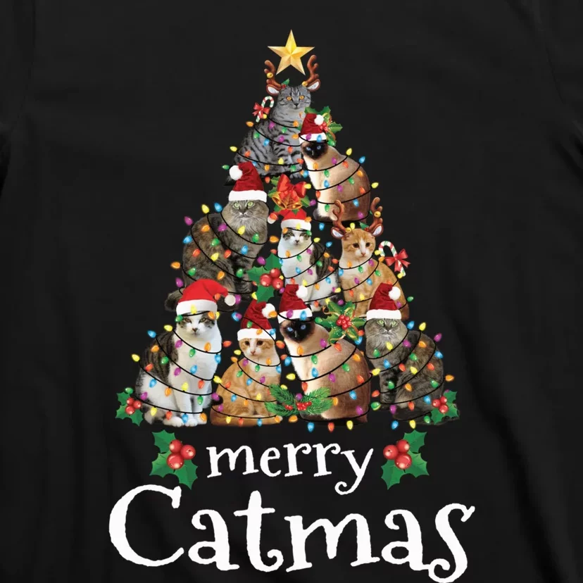 Merry Catmas Funny Cat Mom Cat Dad Christmas Cat T-Shirt