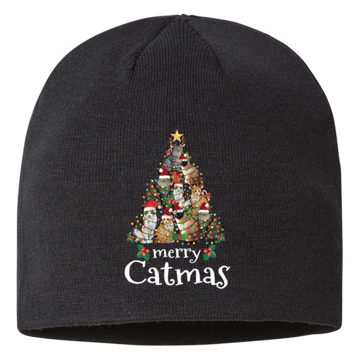 Merry Catmas Funny Cat Mom Cat Dad Christmas Cat 8 1/2in Sustainable Knit Beanie