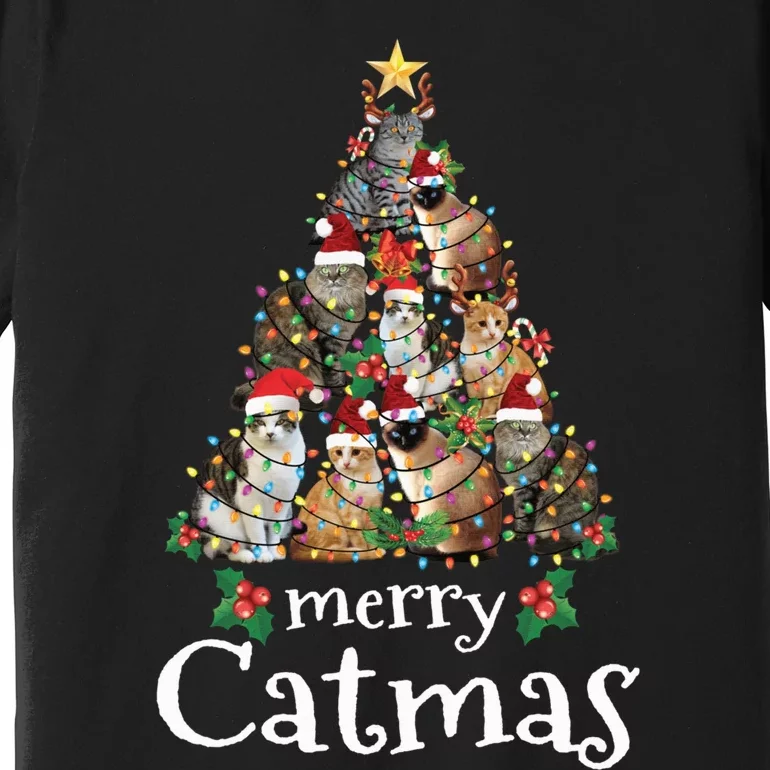 Merry Catmas Funny Cat Mom Cat Dad Christmas Cat Premium T-Shirt