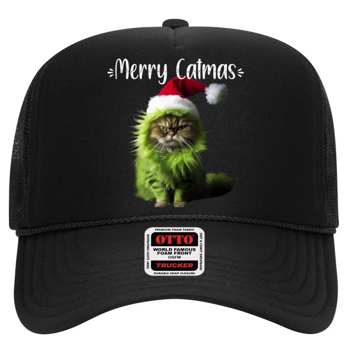 Merry Catmas Funny Cat Christmas Tank Top High Crown Mesh Trucker Hat