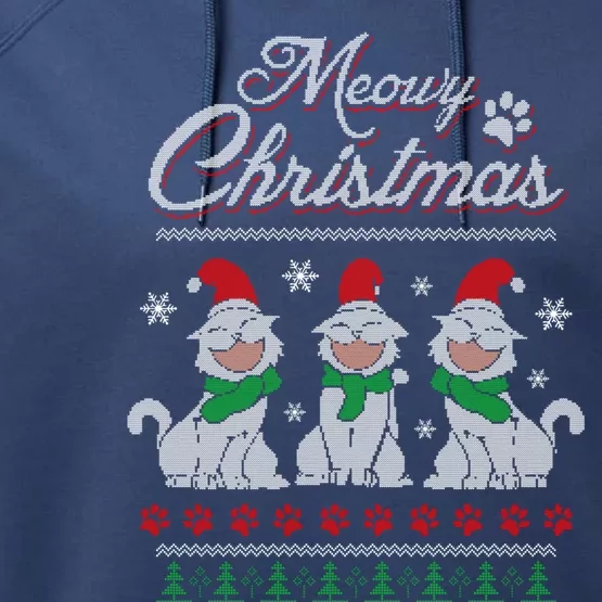 Meowy Catmas Funny Merry Christmas Kitten Cat Ugly Sweater Gift Performance Fleece Hoodie