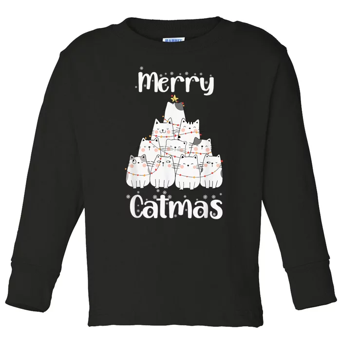 Merry Catmas Funny Merry Christmas Cat Pun for Cat Lovers Toddler Long Sleeve Shirt