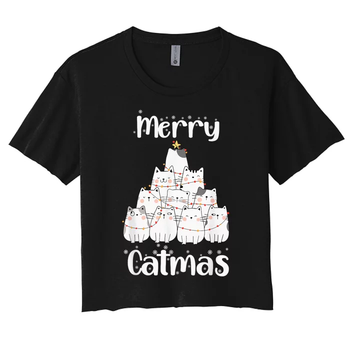 Merry Catmas Funny Merry Christmas Cat Pun for Cat Lovers Women's Crop Top Tee