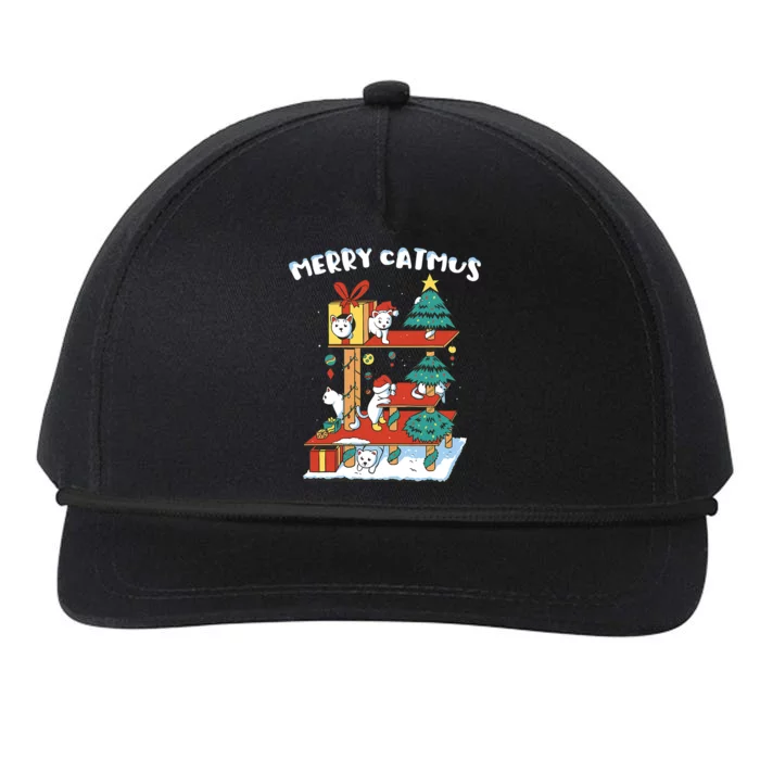 Merry Catmas Funny Cat Mom Cat Dad Christmas Cat Tree Toy Snapback Five-Panel Rope Hat