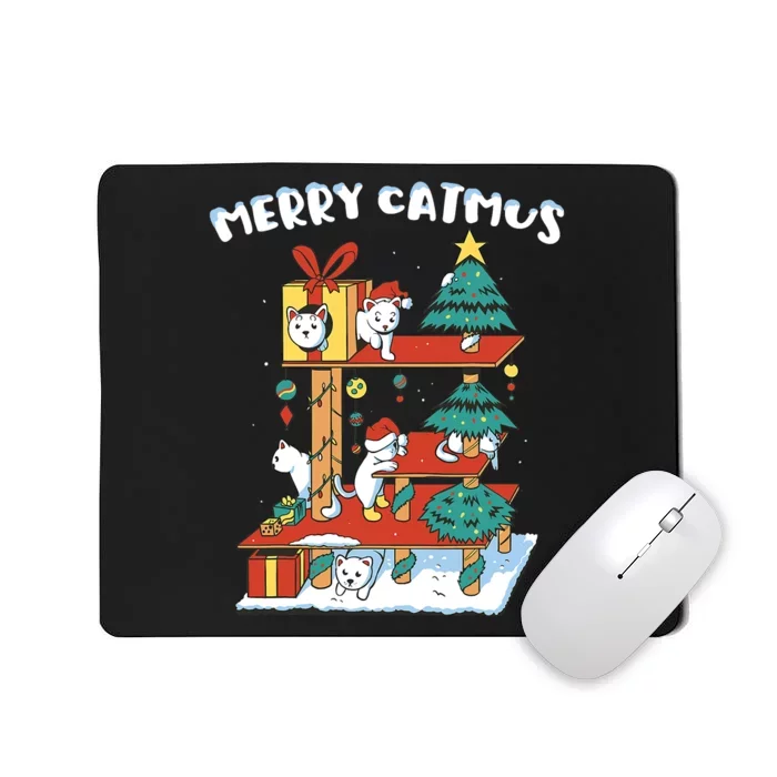 Merry Catmas Funny Cat Mom Cat Dad Christmas Cat Tree Toy Mousepad