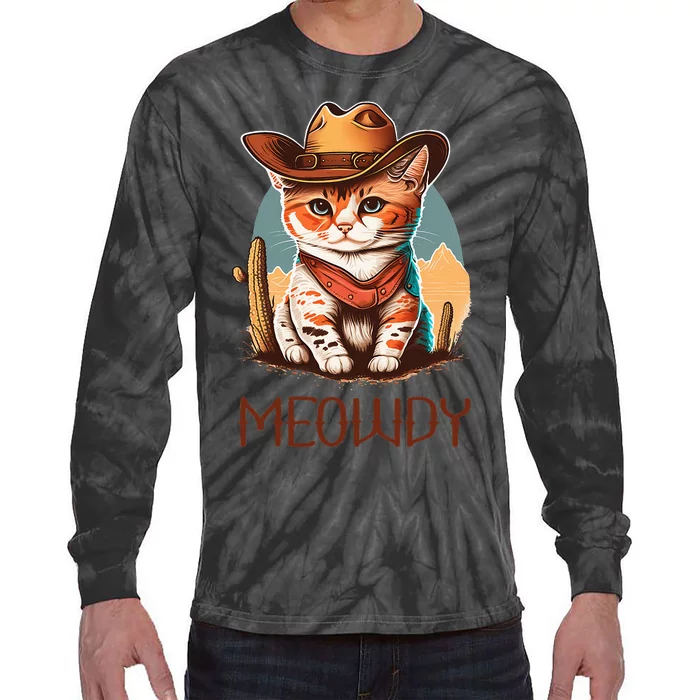 Meowdy Cat Funny Howdy Meme Western Cowboy Kitten Tie-Dye Long Sleeve Shirt