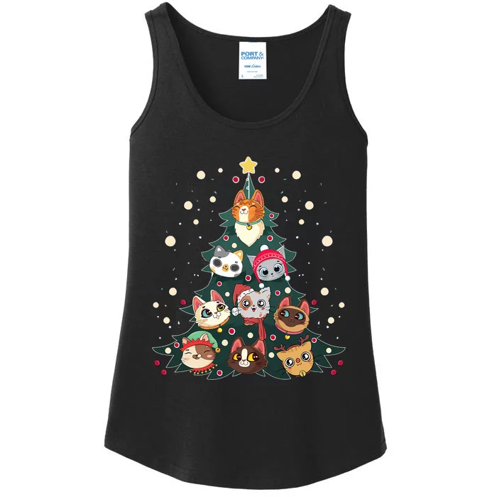 Merry Catmas Funny Christmas Tree Cats Xmas Meow Christmas Ladies Essential Tank