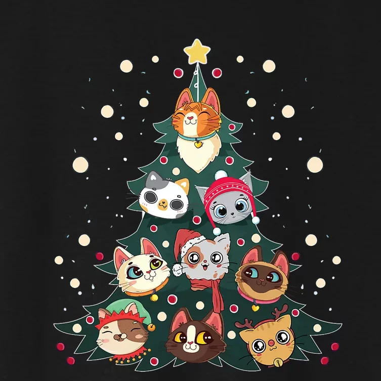 Merry Catmas Funny Christmas Tree Cats Xmas Meow Christmas Women's Crop Top Tee