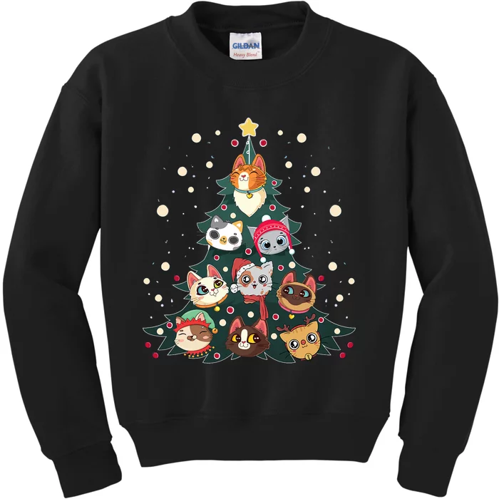 Merry Catmas Funny Christmas Tree Cats Xmas Meow Christmas Kids Sweatshirt