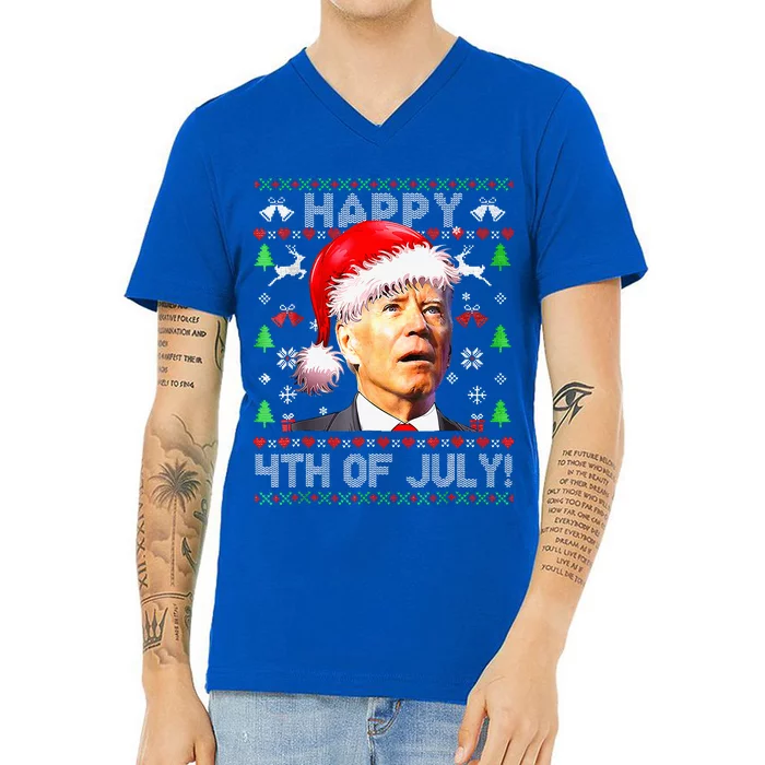 Merry Christmas Funny Joe Biden Happy 4th Of July Ugly Xmas V-Neck T-Shirt